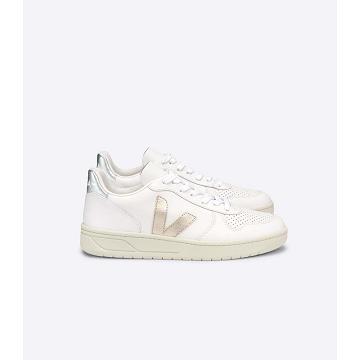 Veja V-10 LEATHER Joggesko Dame White/Silver | NO 650DFM